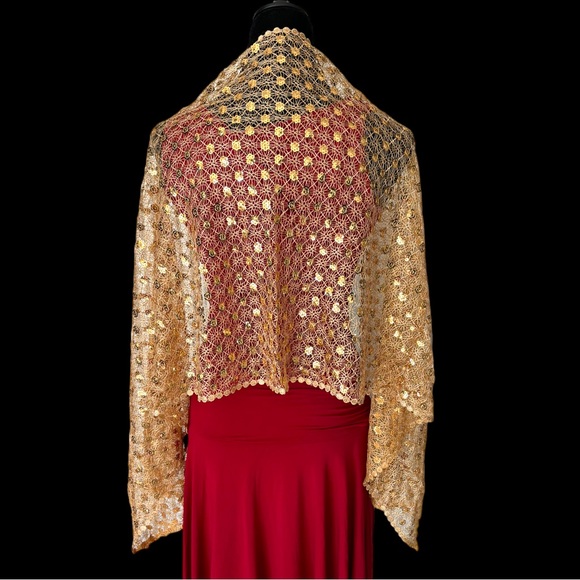 Sequin Open Weave Scarf Evening Shawl Gold Silver - Picture 12 of 15